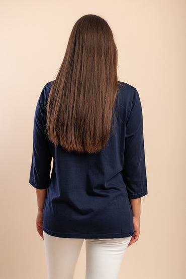 Top con maniche a 3/4, blu scuro