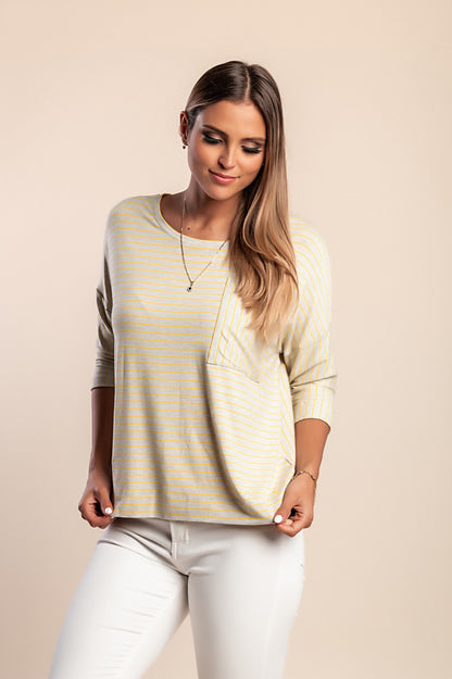 Top con stampa a righe, giallo