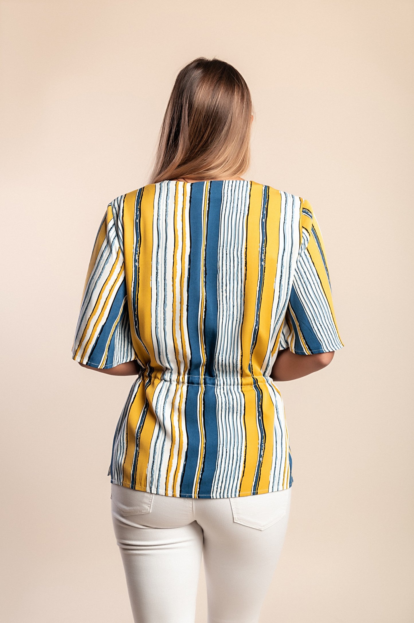 Camicetta con stampa a righe, blu