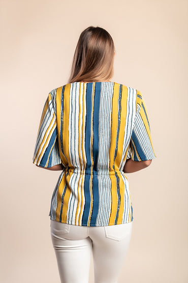 Camicetta con stampa a righe, blu