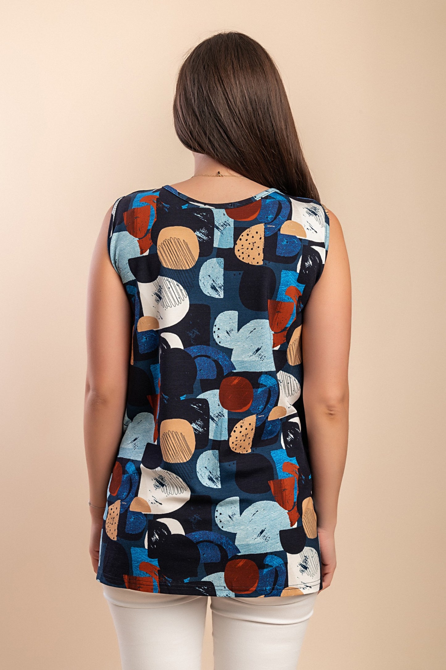 Top stampato, blu scuro