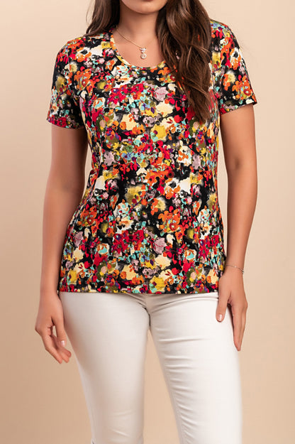 T-shirt con stampa floreale, multicolore
