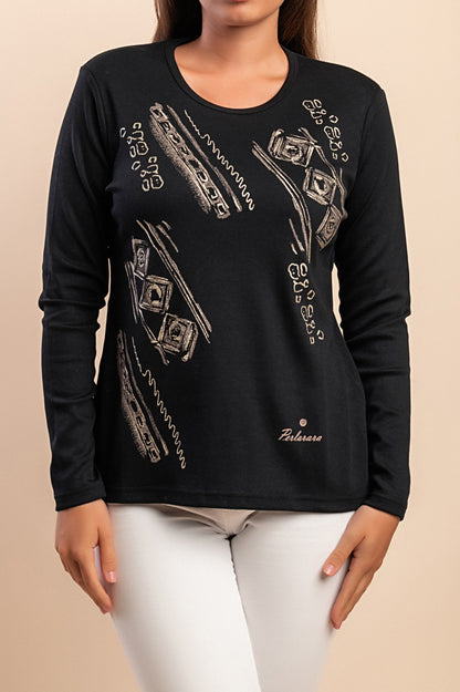 Top a maniche lunghe in cotone, nero