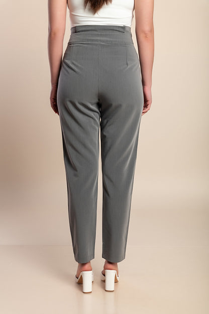 Eleganti pantaloni lunghi a vita alta, grigi