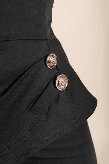 Tuta elegante con bottoni decorativi, nera