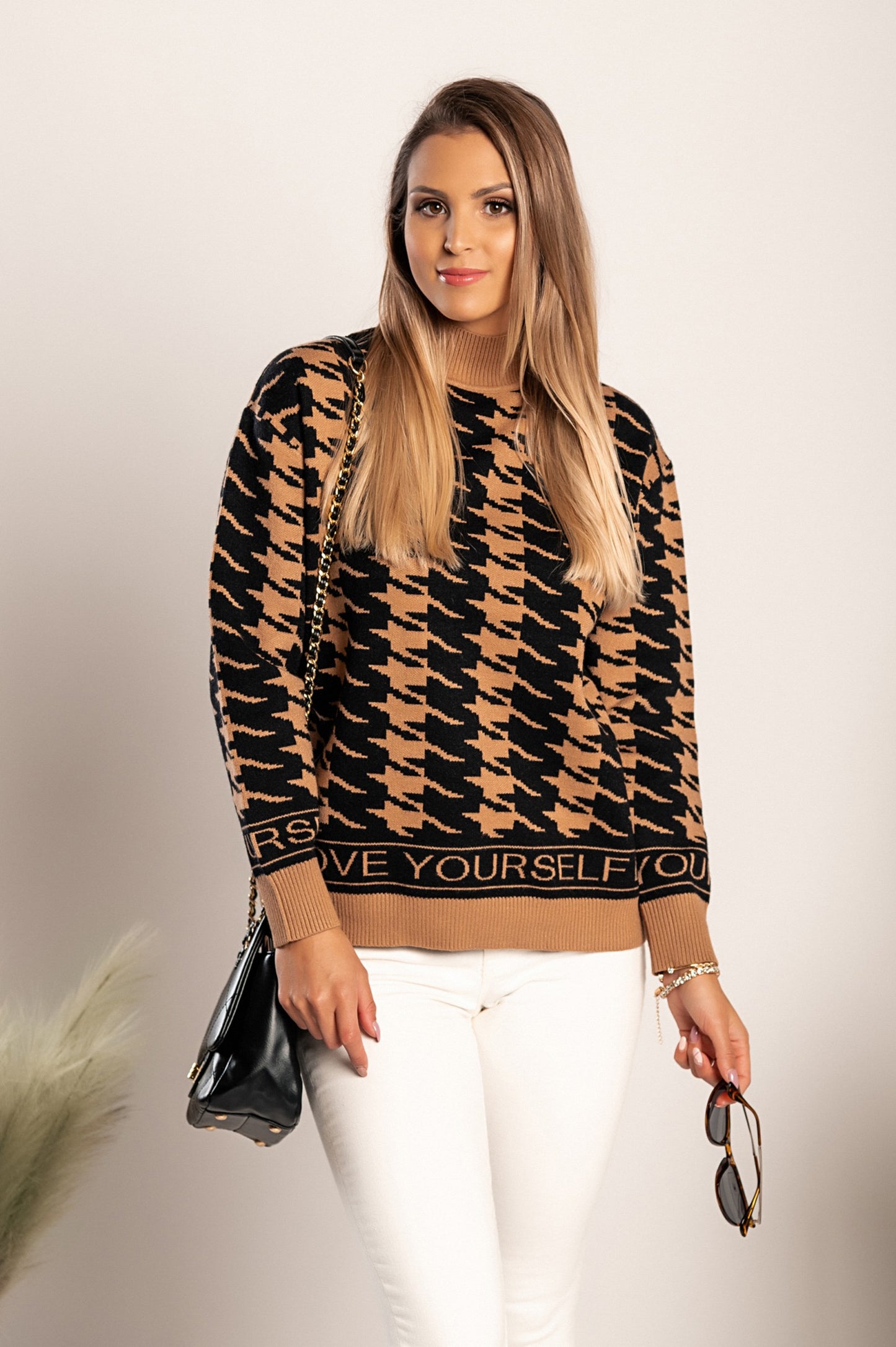 Maglia con fantasia pepita Sanga, marrone-nero