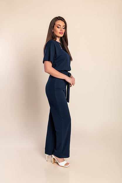 Tuta fashion con pantaloni lunghi ampi e maniche corte  Nelia, albicocca