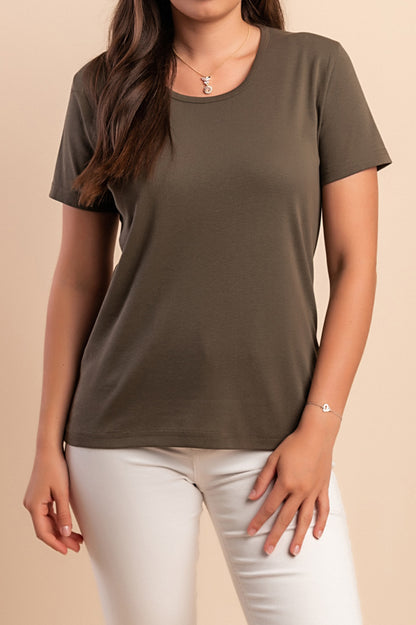 T-shirt in cotone con scollo rotondo, bianca