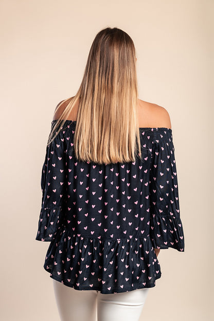 Top stampato, blu scuro