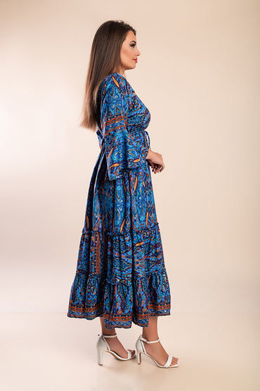 Abito maxi con stampa, blu