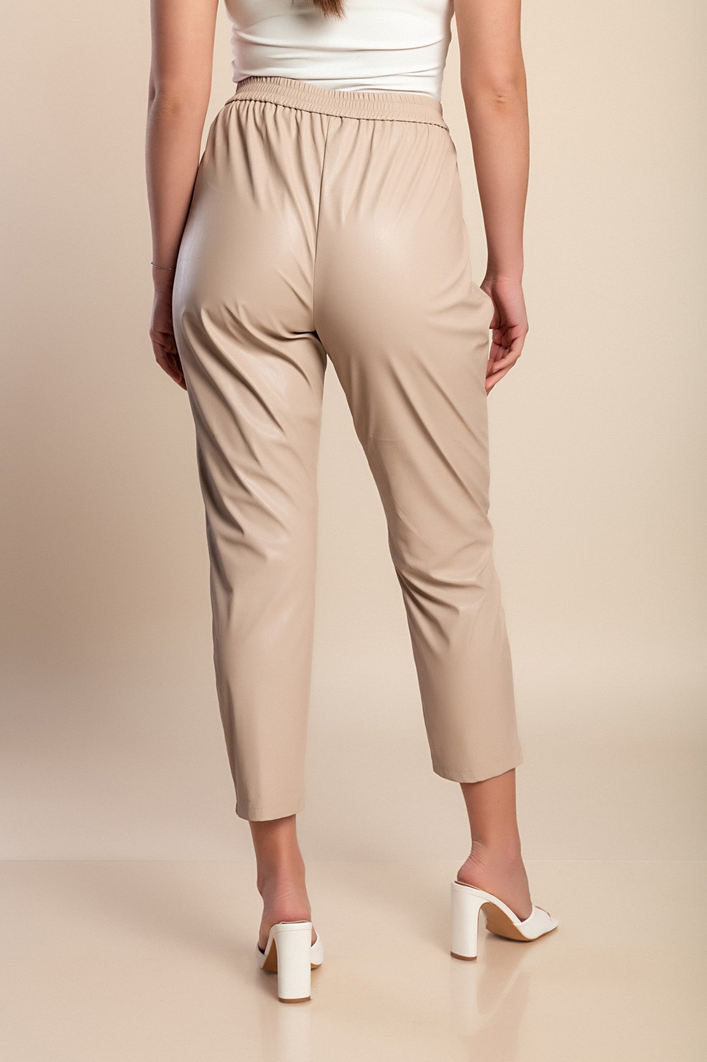 Pantaloni in pelle 7/8 taglie forti, crema