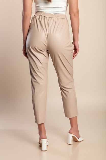 Pantaloni in pelle 7/8 taglie forti, crema