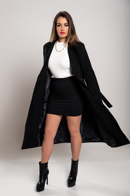 Elegante cappotto lungo con bottoni, color cammello