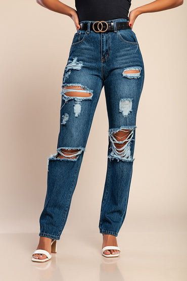 Jeans con dettagli strappati, blu