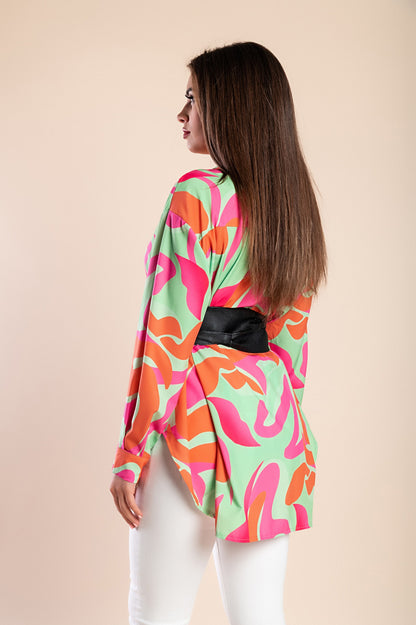 Camicia lunga con stampa, multicolore