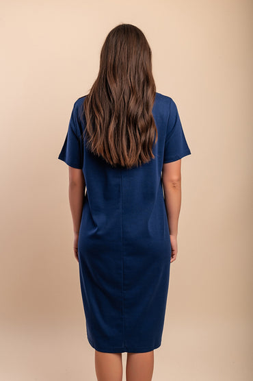 Abito in cotone a maniche corte, blu scuro