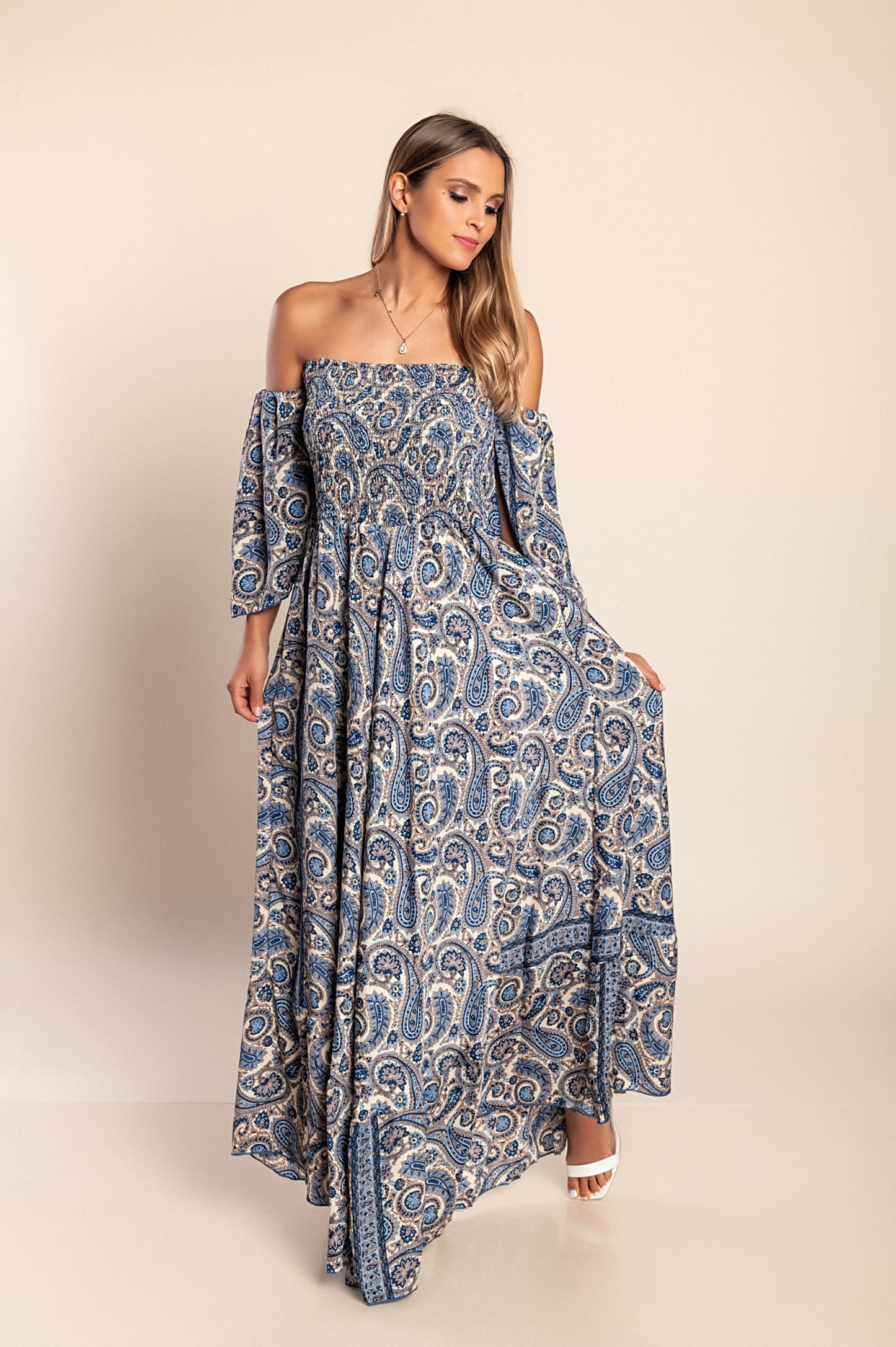 Abito maxi con stampa, multicolore