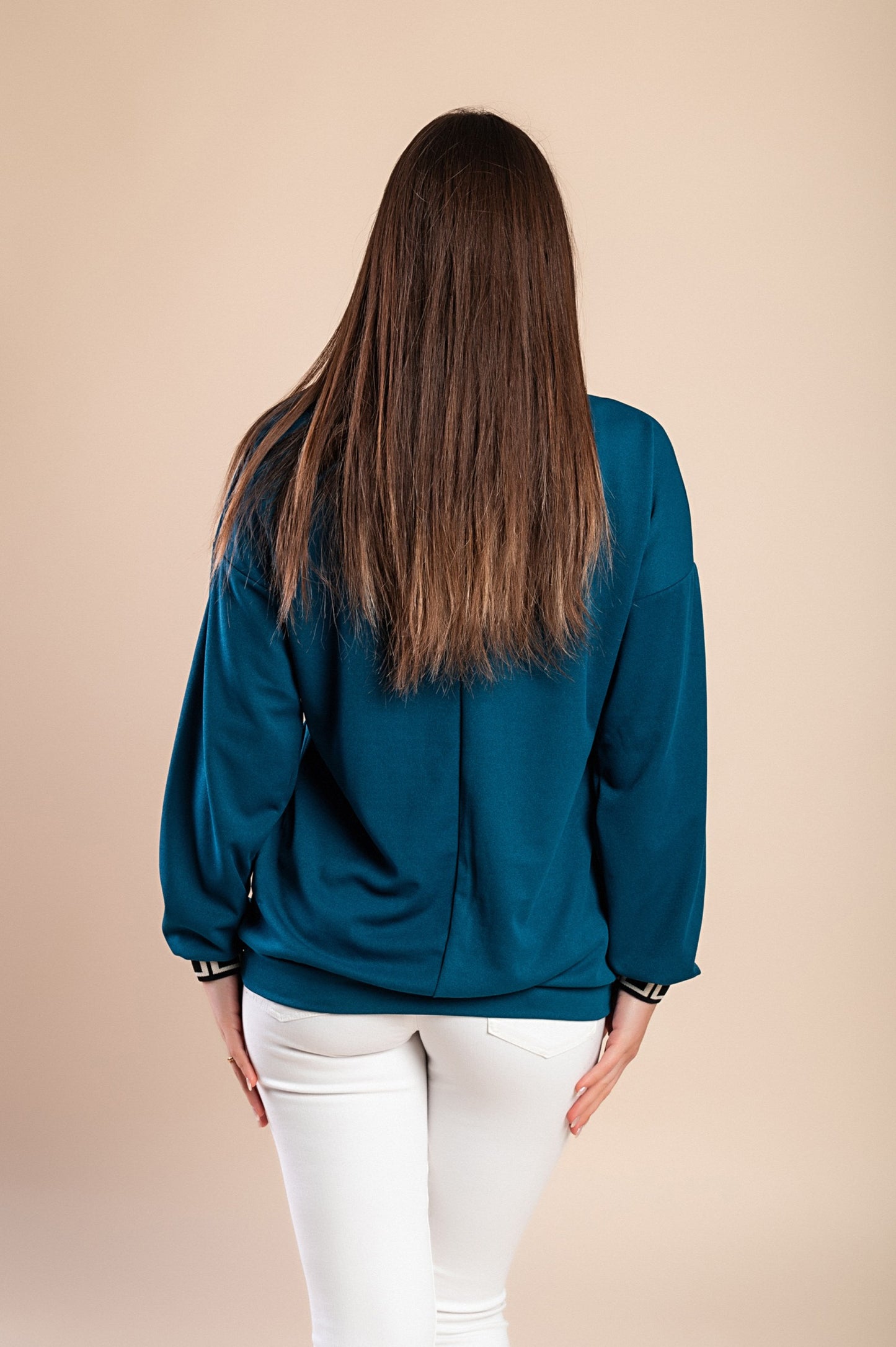 Maglia ampia con stampa geometrica, nero e beige