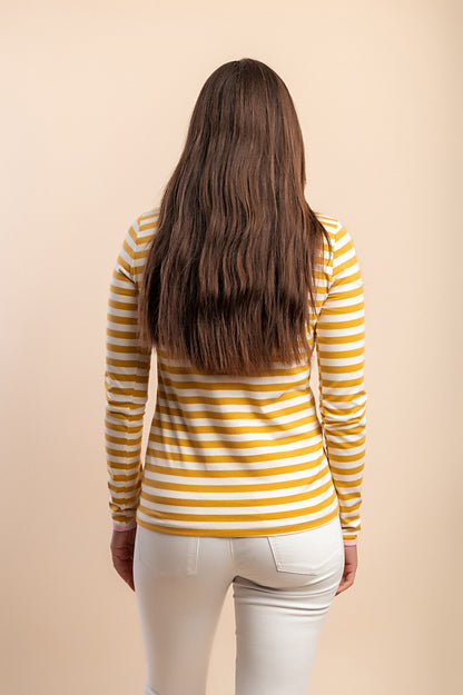 Top in cotone con stampa a righe, giallo