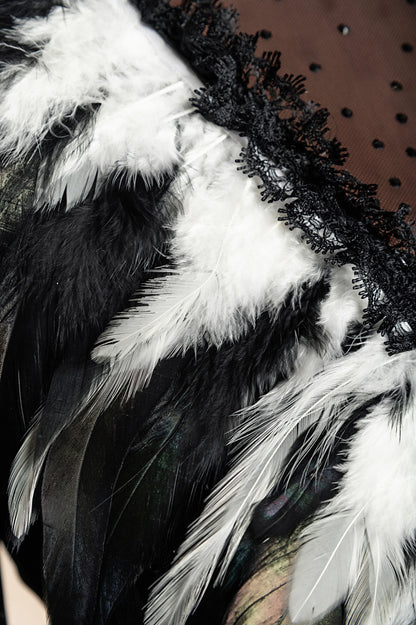 Cintura a bretella - Reggiseno con spalline elastiche con piume, ART2288, bianco e nero