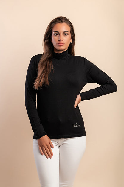 Top in viscosa con collo alto, blu scuro