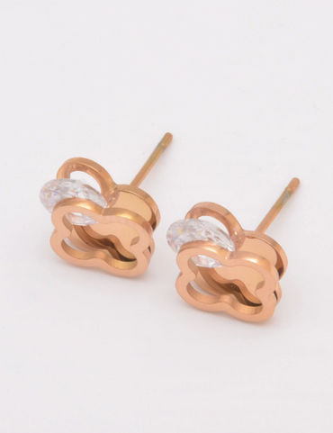 Eleganti orecchini a bottone con strass, ART510, oro rosa