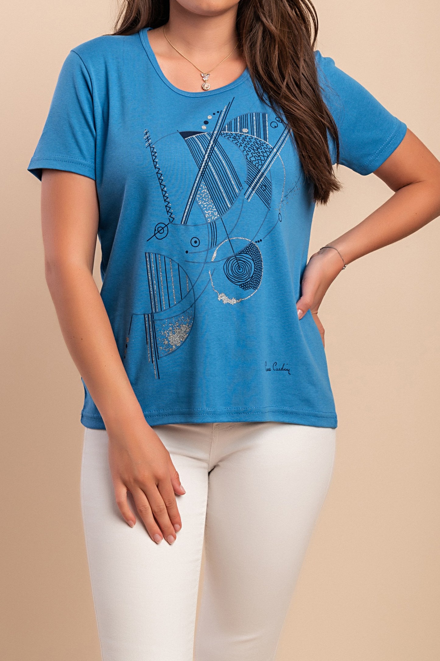 T-shirt in cotone con stampa, blu