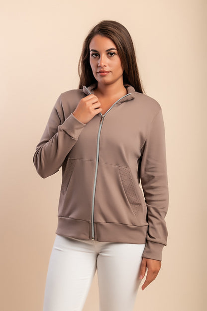 Felpa con zip in cotone, nera