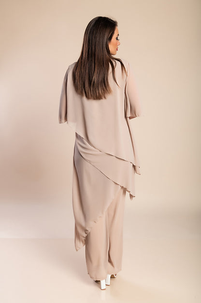 Set di elegante tunica traslucida e pantaloni lunghi  Claudette, neri