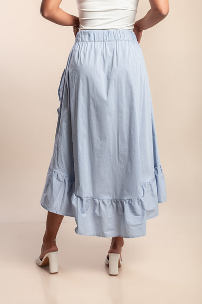 Gonna in cotone con volant, azzurra
