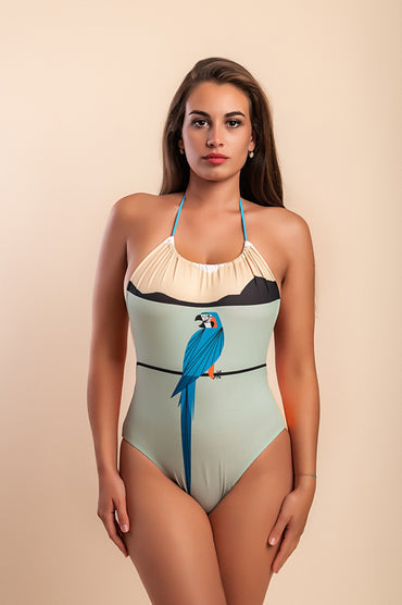 Costume intero con stampa, verde
