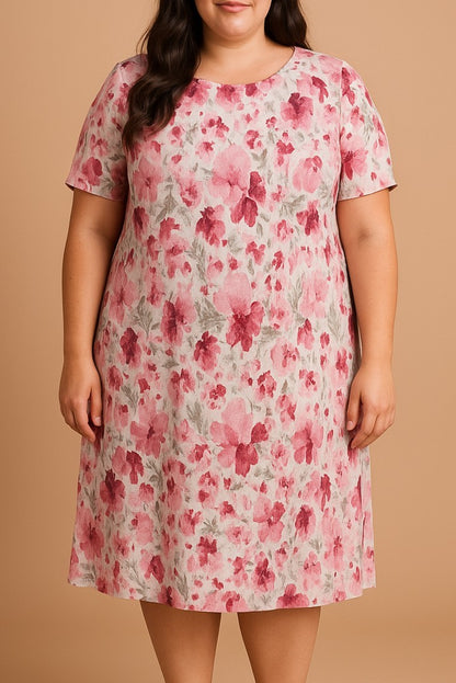 Abito taglie forti con stampa floreale, rosa