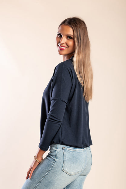 MAGLIETTA OVERSIZE CON SCOLLO A BARCA E MANICHE AMPIE DANICA, GRIGIO