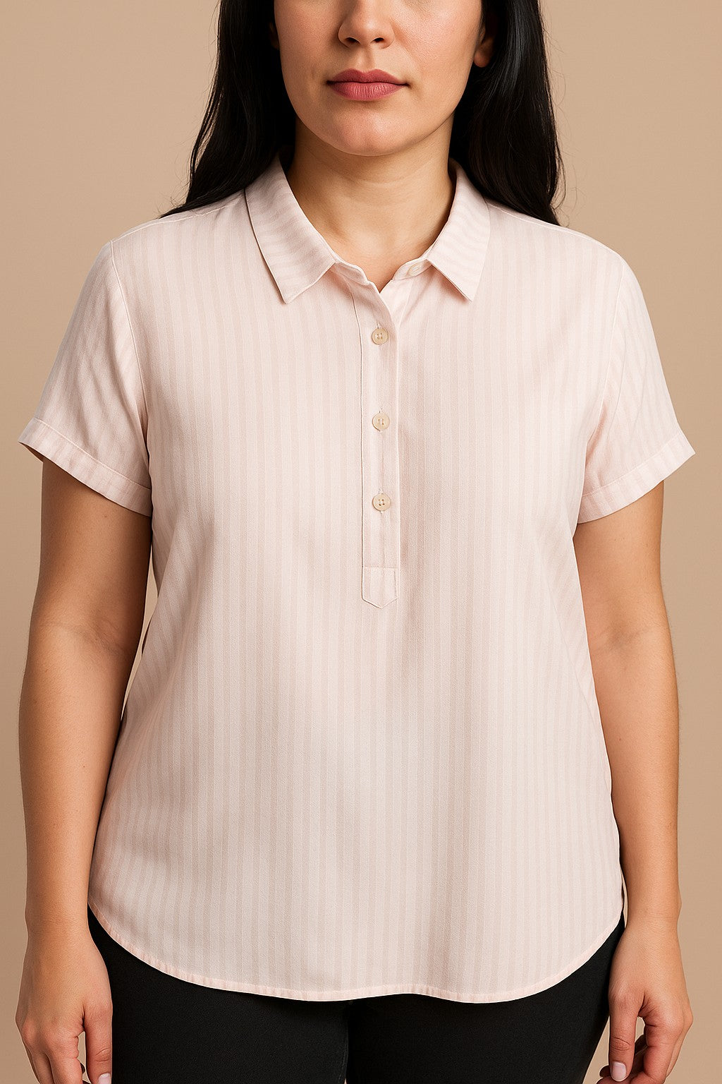Camicia con colletto taglie forti, rosa chiaro