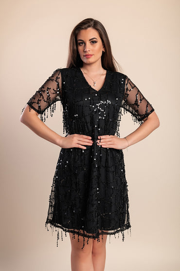 Abito midi con paillettes, nero