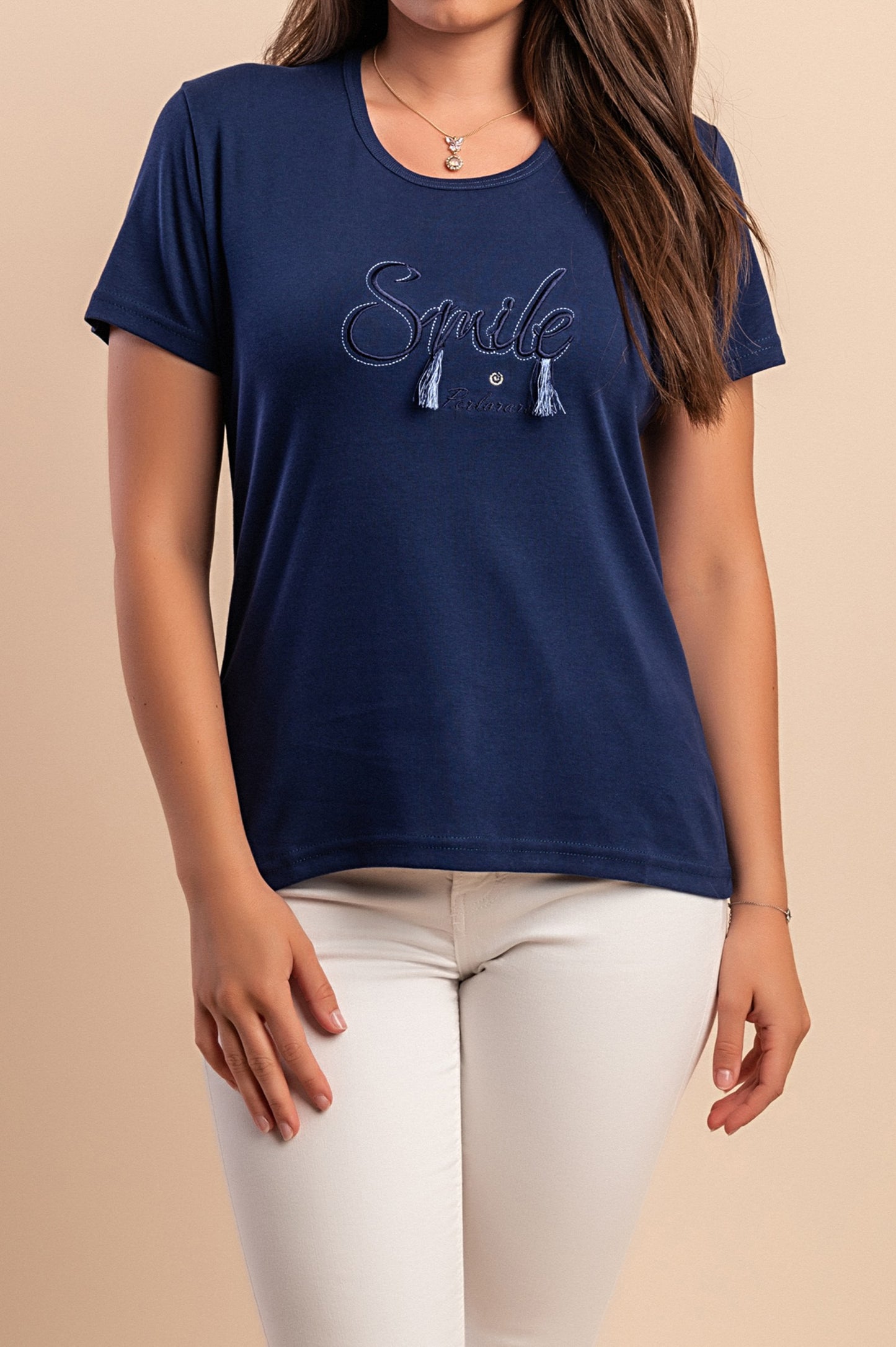 T-shirt in cotone con scollo rotondo, turchese