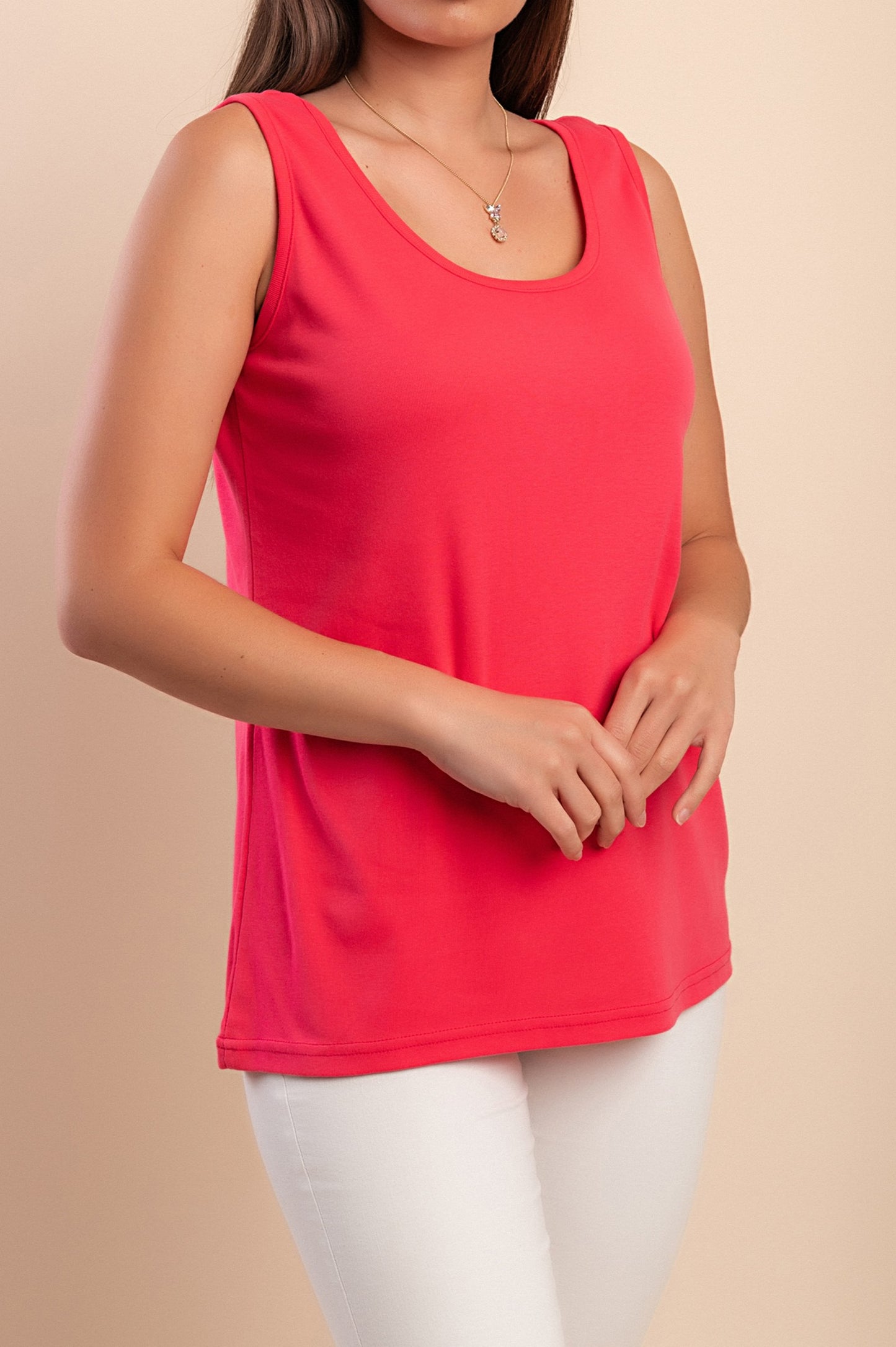 Top senza maniche in cotone, beige